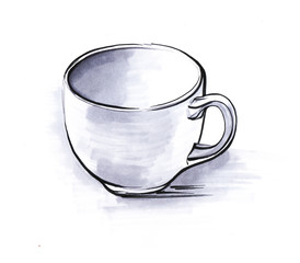 Blank empty white cap. Hand drawn with markers monochrome sketch illustration. Element Isolated on white background.