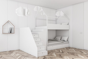White kids bedroom corner, bunk bed