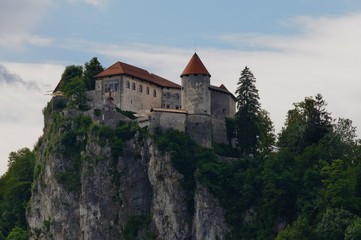 Fototapeta na wymiar Bled castle, Slovenia in sunset