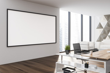 White geometric pattern ceo office with poster