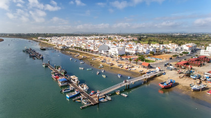 Aerial. View from the sky at the village Santa Luzia, Tavira, Portugal.