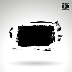 Black brush stroke and texture. Grunge vector abstract hand - painted element. Underline and border design.