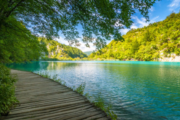 Fototapeta premium View of landscape with a lake, The Plitvice Lakes National Park, Croatia, Europe.