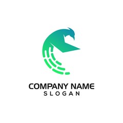 Geometric bird with technology accent for data or network logo template
