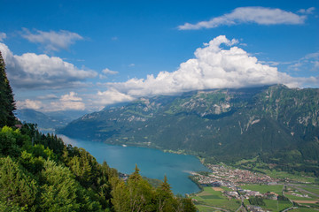 Fototapeta na wymiar Panoramic view of Interlaken from viewpoint of Harder Kulm