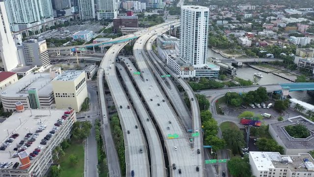 Aerial of architecture, landmarks and sights in Miami, Florida.