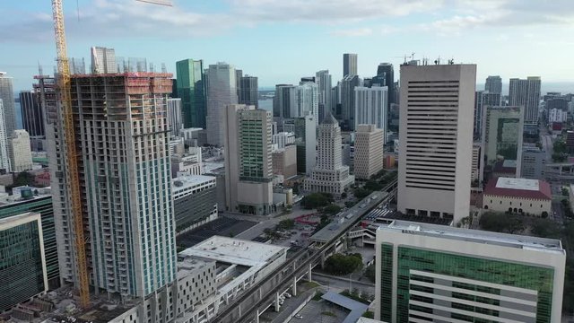 Aerial of architecture, landmarks and sights in Miami, Florida. Includes a condo under construction.