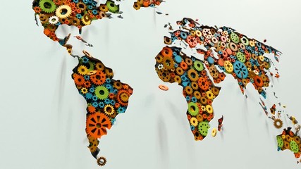 Global crisis. World map with spinning gears breaks apart. Political disaster - Powered by Adobe