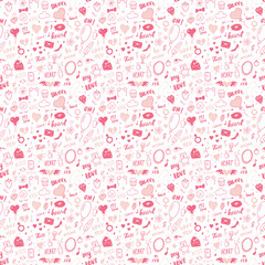 Love and Valentine Day seamless pattern vector illustration. Hand drawn sketched doodle romantic symbols background