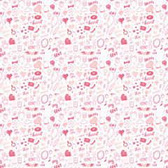 Love and Valentine Day seamless pattern vector illustration. Hand drawn sketched doodle romantic symbols background