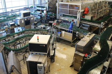 Production line in brewery Budvar in České Budějovice, South Bohemia, Czech republic