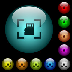 Camera memory card icons in color illuminated glass buttons
