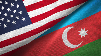 Azerbaijan and United States two flags textile cloth fabric texture