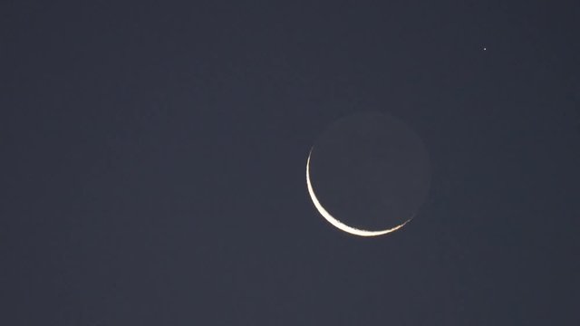 Tokyo,Japan-January 4, 2019: Hard X-ray modulation telescope, HXMT Huiyan, passes near the earthshine moon in Tokyo, Japan, at 6:11AM on Jan 4, 2019

