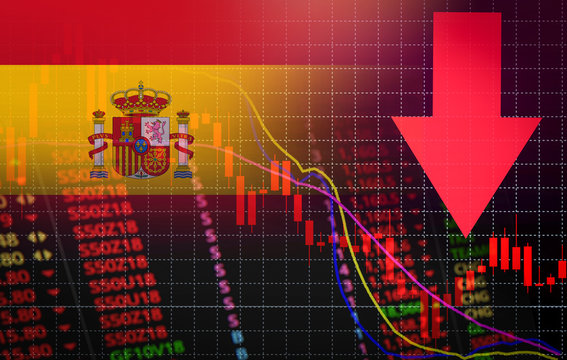 Spain Stock Exchange market crisis red market price down chart fall Business and finance money crisis red negative drop in sales economic fall