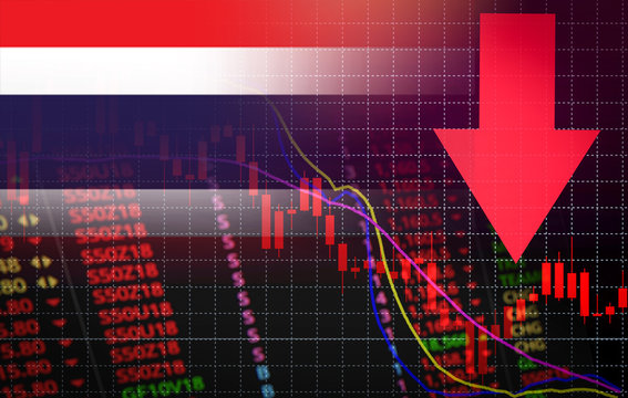 Thailand Stock Exchange market crisis red market price down chart fall Business and finance money crisis red negative drop in sales economic fall