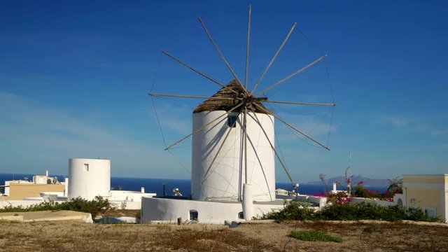 Classic Greek Windmill on the Mediterranean island of Santorini, Greece