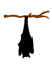 ast baum hängende fledermaus silhouette kopfüber decke oben schlafende süß niedlich umriss flughund design clipart