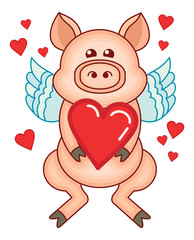 Cute cartoon Cupid pig 