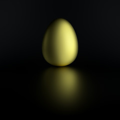 Gold egg isolated on black background. 3D Render. Blurred contours.