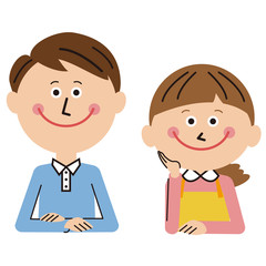 ポップな夫婦 上半身　座って正面を向く