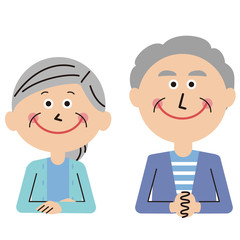 ポップなシニアの夫婦 上半身　座って正面を向く