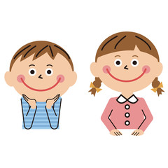 ポップな男女の子供 上半身　座って正面を向く