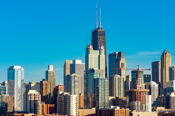 Fototapeta na wymiar Chicago Skyline view from the West on a Sunny Day