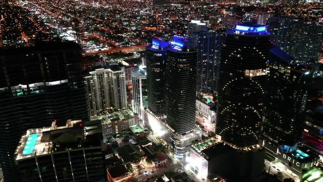 Aerial of architecture, landmarks and sights in Miami, Florida. Includes shot of Brickell City Center at night.
