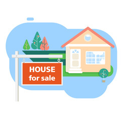 House or plot for sale. Mortgage or loan for land plot. Isolated image in vector