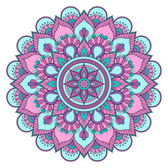 Decorative colorful ethnic mandala pattern. Design element for greeting card, banner or poster in oriental style. Hand drawn illustration