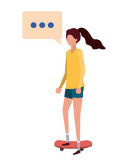 young woman with speech bubble avatar character