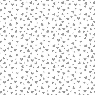 Hearts Confetti Seamless Pattern - Gray confetti hearts scattered on white background