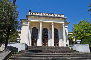 Old ruined abandoned railway station in Gudauta, Abkhazia