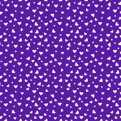 Hearts Confetti Seamless Pattern - White confetti hearts scattered on purple background