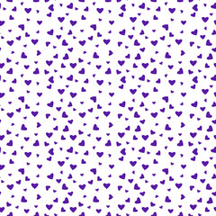 Hearts Confetti Seamless Pattern - Purple confetti hearts scattered on white background