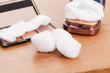 makeup, set of shadows with cotton as an applicator