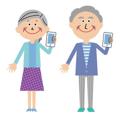 ポップなシニア夫婦　携帯電話を紹介する
