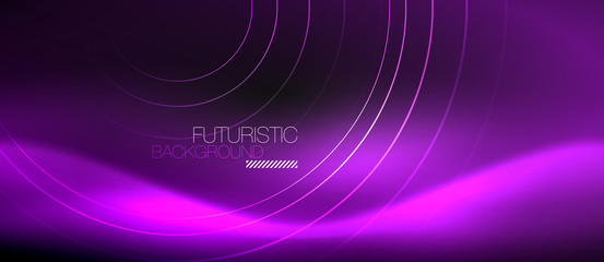 Dark abstract background with glowing neon circles