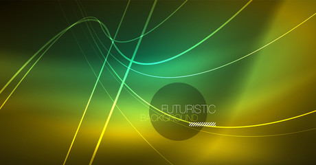 Neon glowing magic background, neon banner, night sky wallpaper. Magic light effect. Christmas abstract pattern.