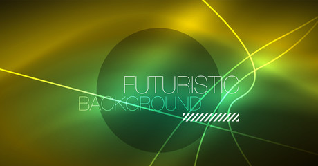 Neon glowing magic background, neon banner, night sky wallpaper. Magic light effect. Christmas abstract pattern.
