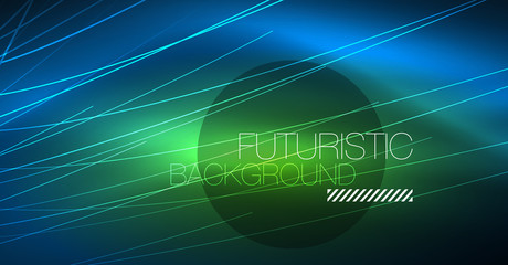 Neon glowing magic background, neon banner, night sky wallpaper. Magic light effect. Christmas abstract pattern.