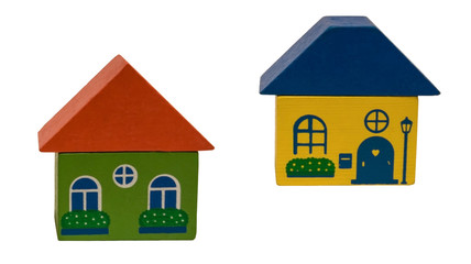 figures of houses made of wooden blocks
