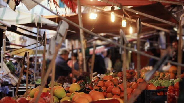 Fresh Produce Stall At Traditional Street Market, Palermo, Sicily, Italy