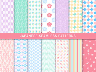 和柄のシームレスパターンセット（パステル）