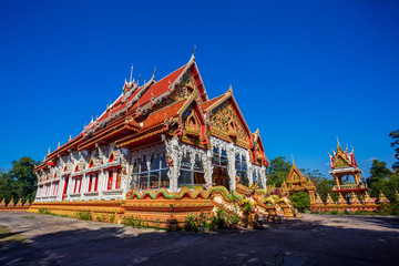 Naklejka premium Boonyavas Temple, the red and white small temple in Chum Phae District Khonkaen Thailand