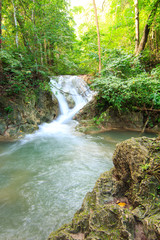 Obraz premium Waterfalls In Deep Forest at Erawan Waterfall in National Park Kanchanaburi Thailand
