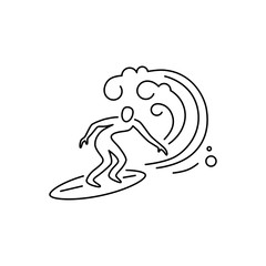 Surfing logo design. Surfer and big wave. Line style vector illustration.