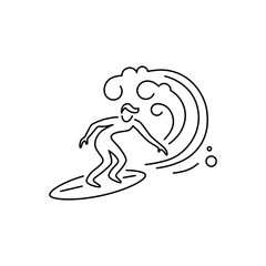 Surfing logo design. Surfer and big wave. Line style vector illustration.