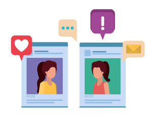 social media profiles with speech bubble avatar character